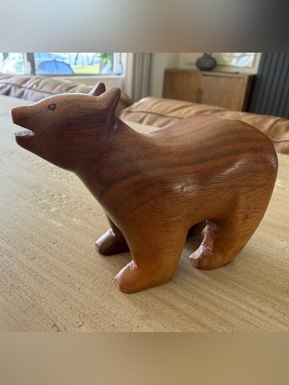 VINTAGE MID CENTURY MODERN MINIMALIST STYLIZED CARVED WOOD WALKING BEAR FIGURINE